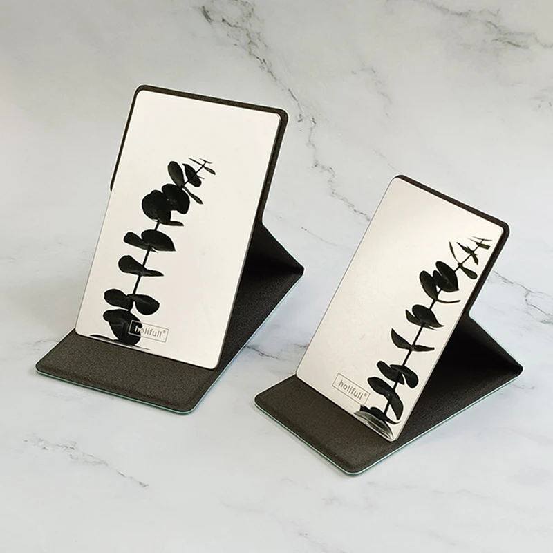 Przenośne składane lustro do makijażu ze stali nierdzewnej pulpit PU małe lusterko makijaż przybory kosmetyczne torebka podróżna lustra