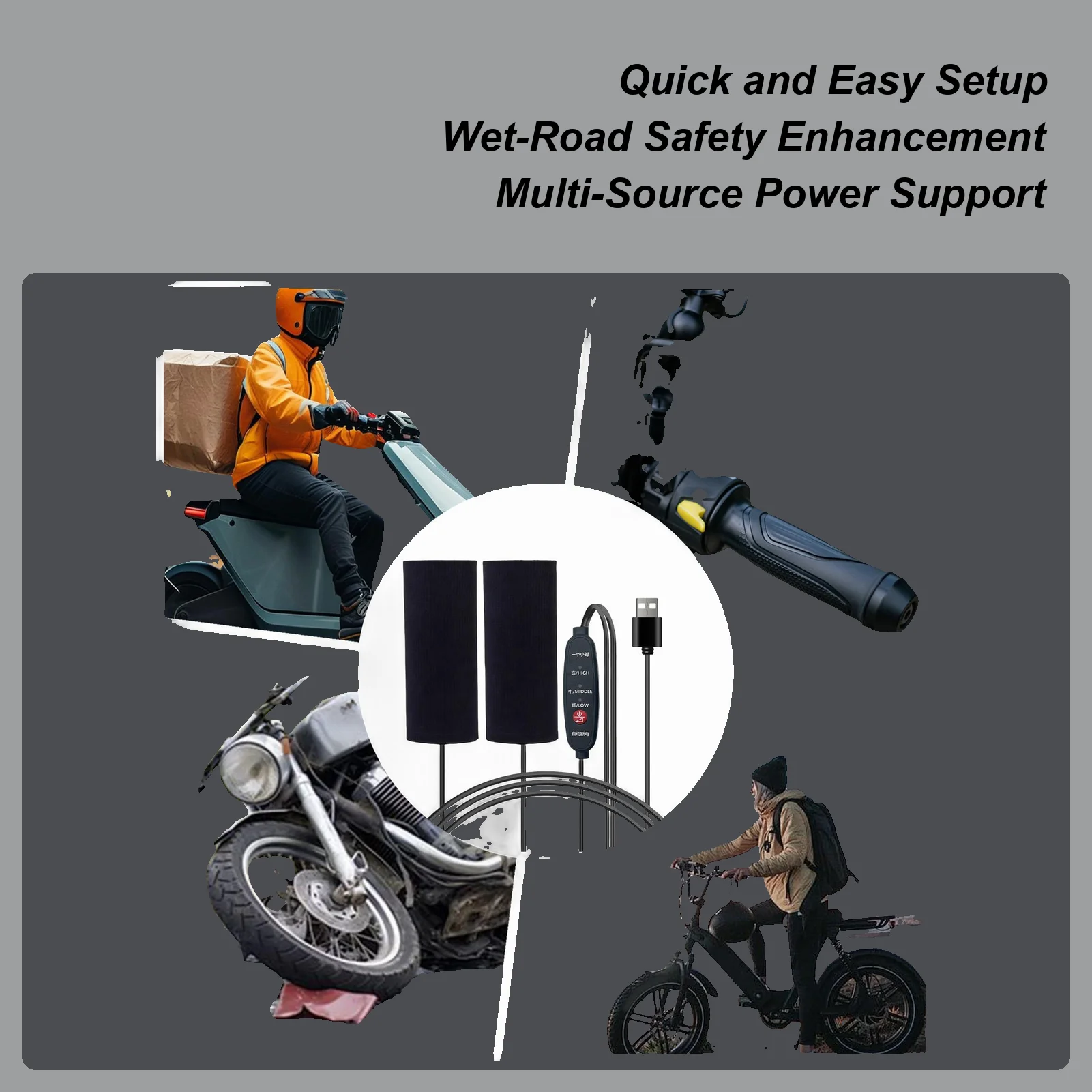

Heated Grips 3 Temperature Warmer Adjustable Portable Grip Heater For Outdoor Riding During Commuting Touring Daily Night Riding