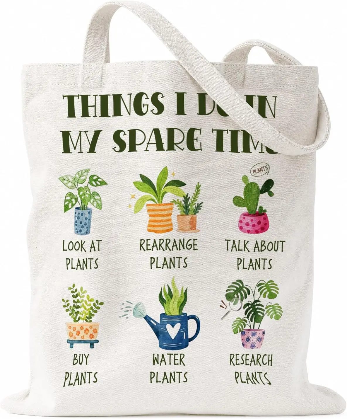 Plant Lover Canvas Tote Bag Funny Houseplant Slogan Print Reusable Eco‑Friendly Women Casual Shoulder Shopping Handbag