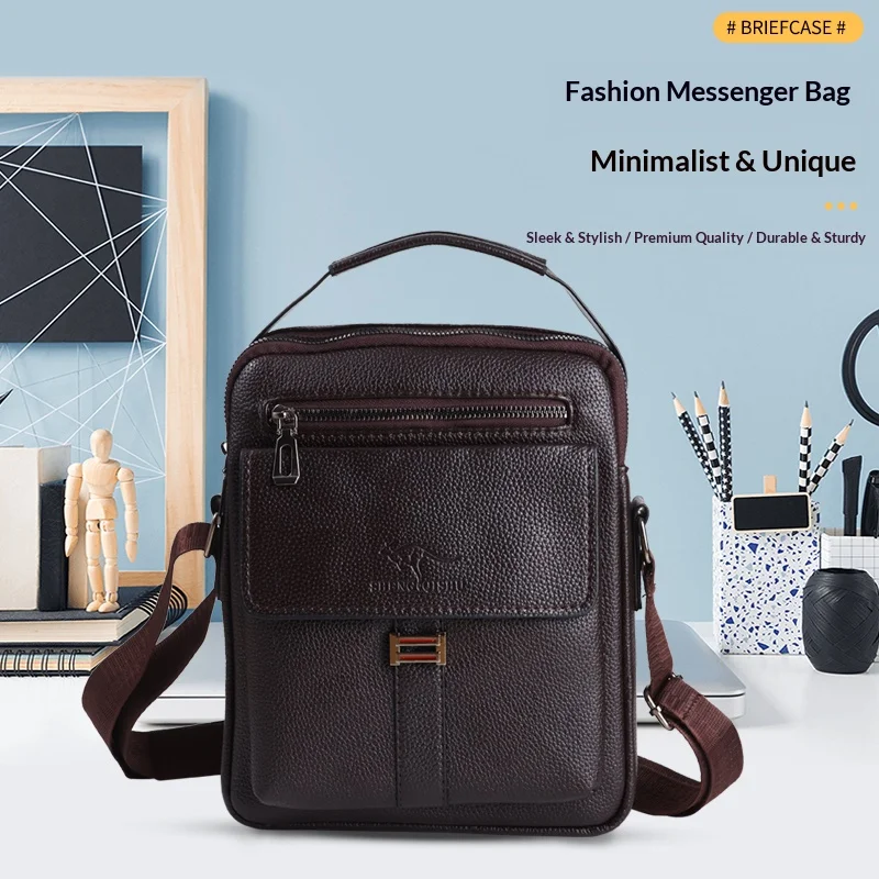 

Daily Commute Men's Crossbody Bag PU Leather Vertical Shoulder Bag with Top Handle, Zipper Pocket Adjustable Strap Durable Sling