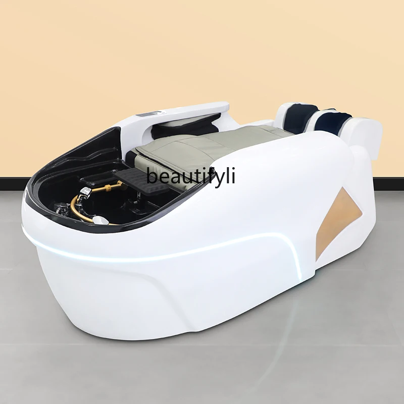 New Barber Shop Lying Half Shampoo Flushing Bed Stainless Steel Simple Ceramic High-End Lying Half Shampoo Chair