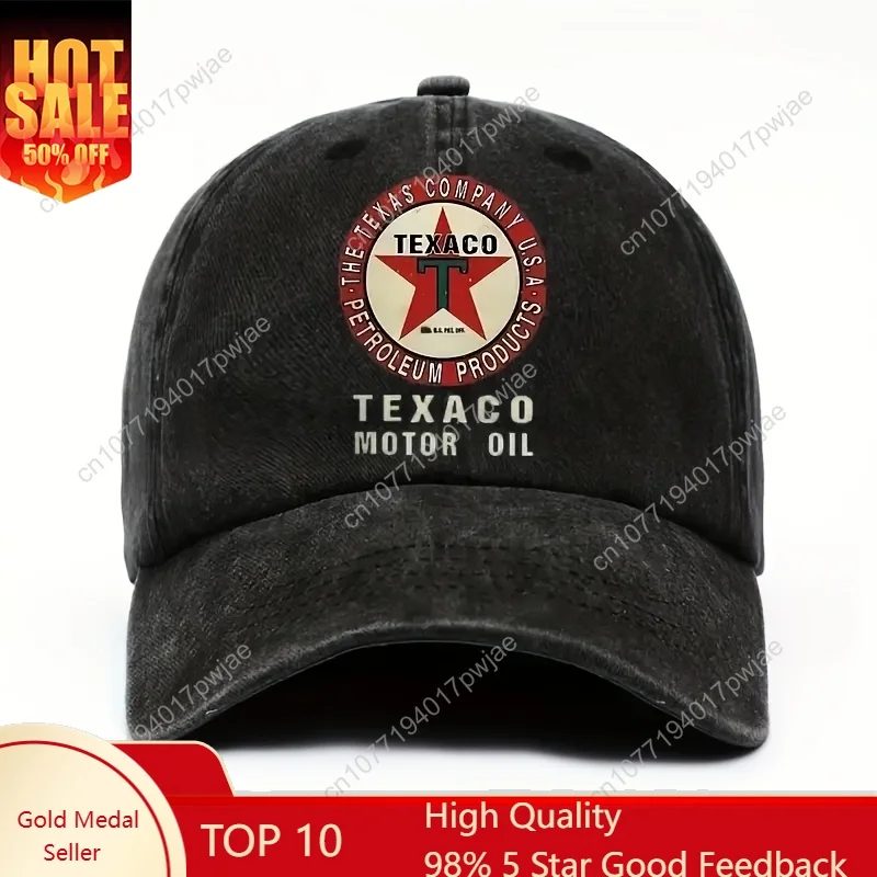 

Texaco Car Oil Pattern Printed Washed Baseball Cap in a Vintage Urban Style, Adjustable Dad Hat Suitable for Both Men And Women.