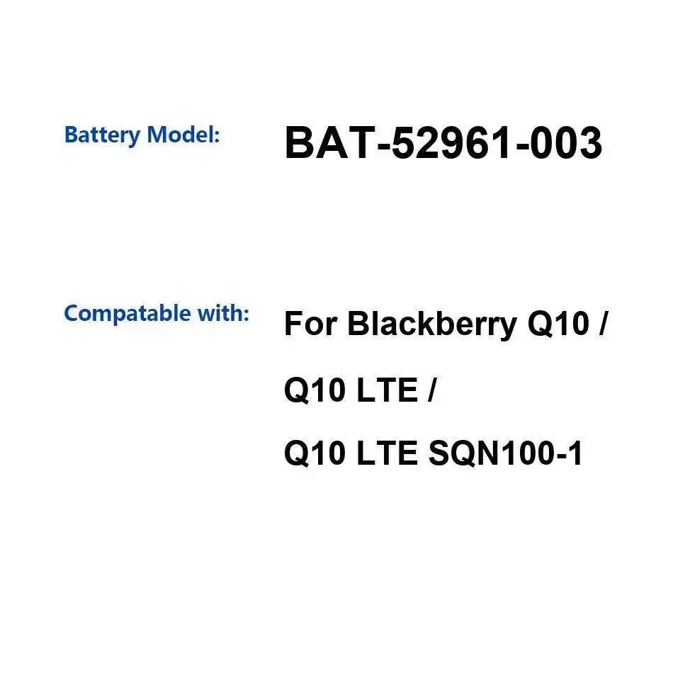 

Аккумулятор для мобильного телефона Bat-52961-003 2100 мАч, высокая совместимость, прочный для Blackberry Q10 Lte SQN100-1