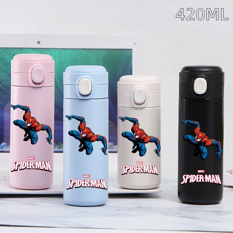 Marvel Spiderman 420ML izolowany kubek ze stali nierdzewnej o dużej pojemności Anime Cartoon butelki na wodę kubek wody pitnej prezenty dla studentów