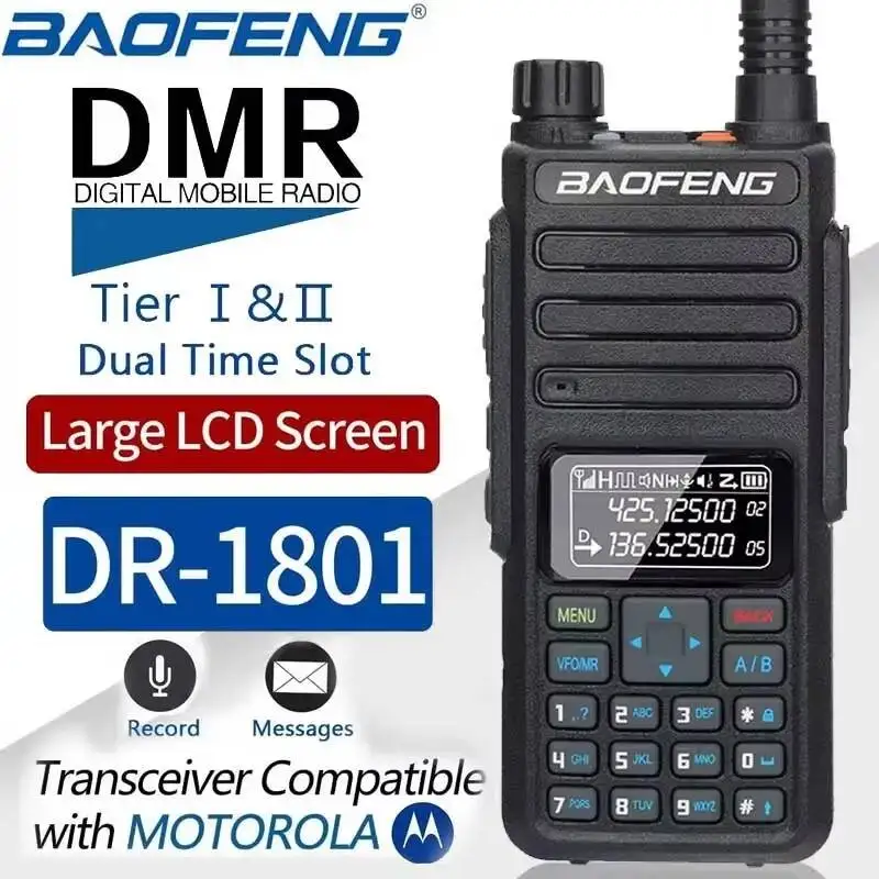 

Baofeng DR-1801 DMR Digital Walkie Talkie Dual Time Slot Analog Tier 1&2 Long Range Dual Band 1024CH DM-1801 Ham Two Way Radio