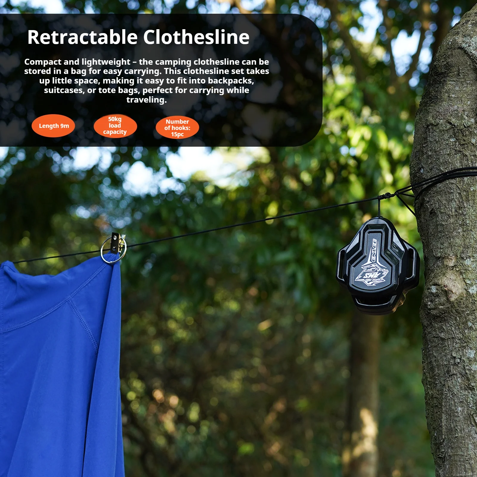 Retractable Portable Multi Purpose Clothesline 9 Meter Length Folding Handle For Camping Hiking Travel Outdoor Activities