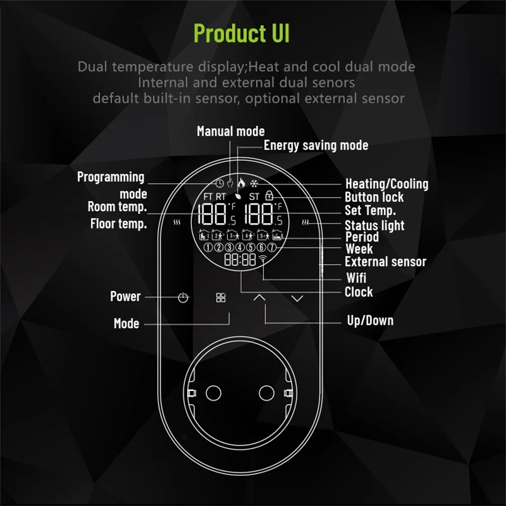 WIFI Smart Temperature Controller Socket for Electric Heating and Cooling Systems with Advanced Programming Options