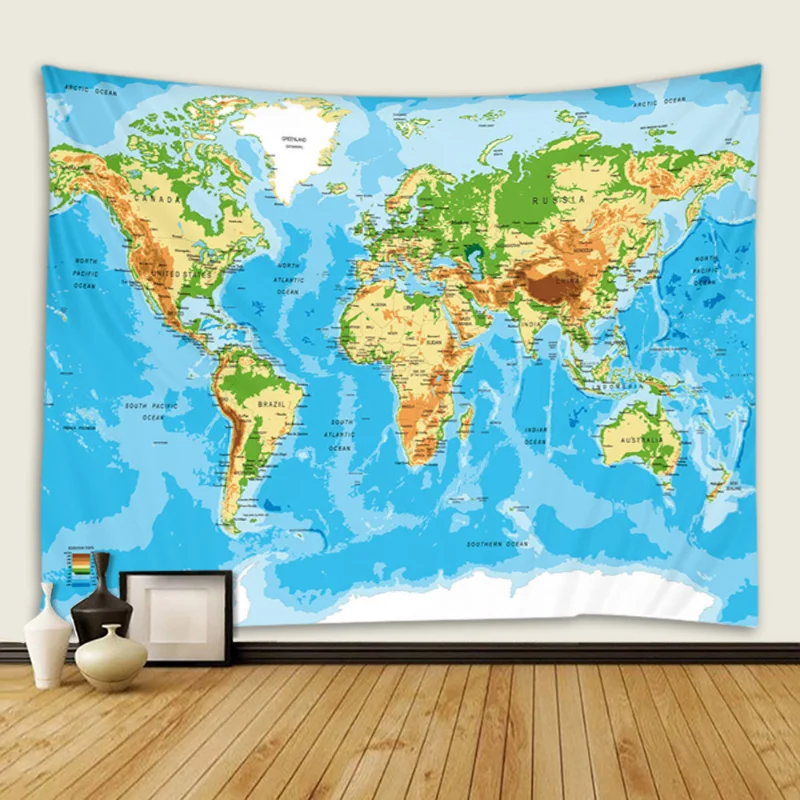 VIKAMA Retro Map Tapestry Polyester Wall Hanging Living Room Bedroom Dormitory Background Home Decoration