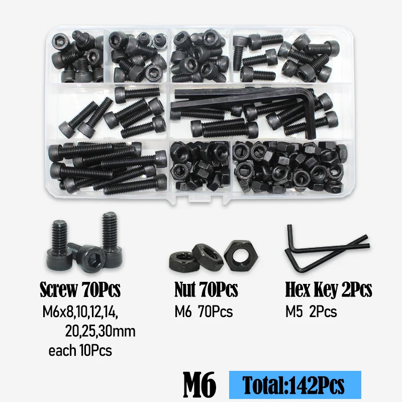 2500p schwarzer Stahl-Innensechskant-Rundkopfschrauben-Set M2 M3 M4 M5 M6 Güteklasse 12.9 DIN912 Inbus-Schrauben Muttern Unterlegscheiben-Sortiment-Set – Detail 12