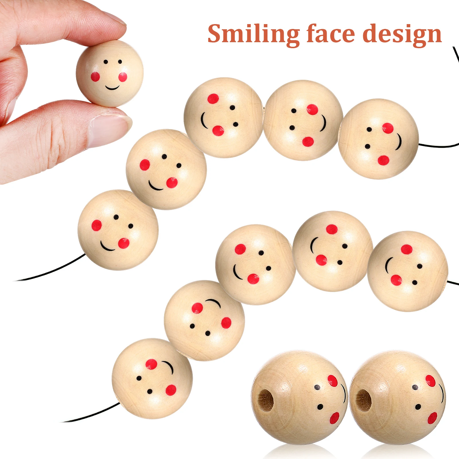 

100pcs Smile Face Wooden Beads Diy Head Spacer Beads Round For Jewelry Bracelet Necklace Making Craft Projects Paintable