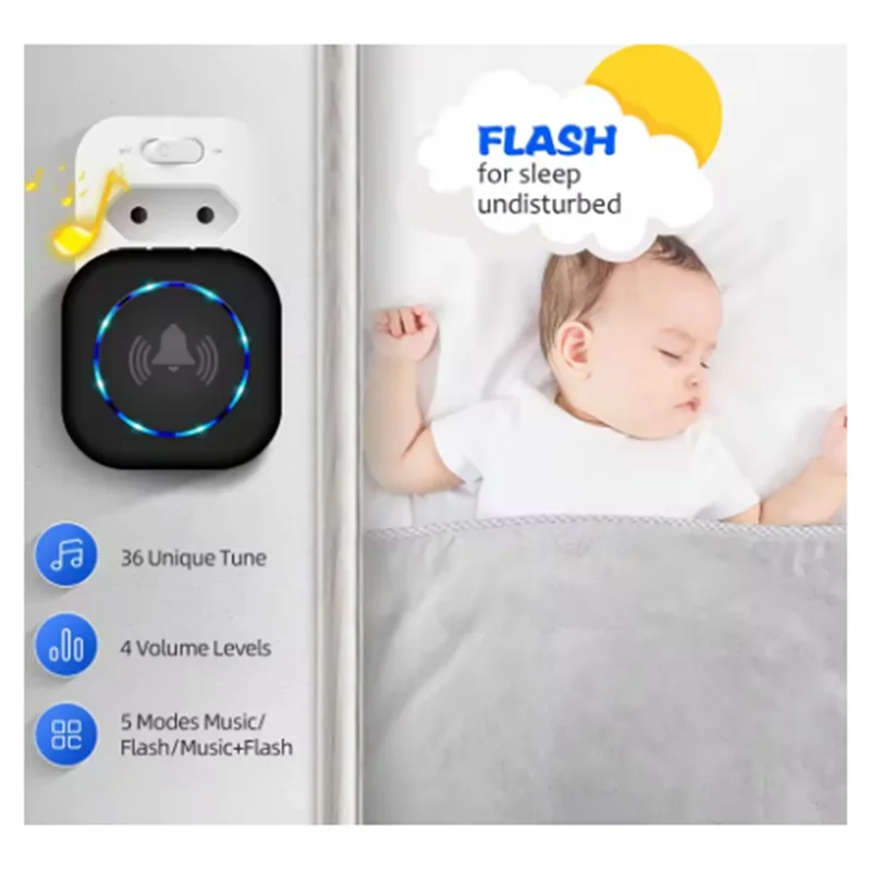 Ffyy-timainha sem fio 260m, controle remoto à prova d'água com 4 níveis de volume através da parede, bem-vindo, campainha inteligente