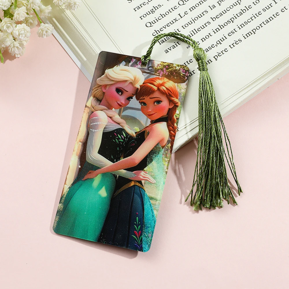 Disney Cartoon Movie Frozen Princess Anna Elsa Acrylic Bookmark with Tassel Studying Readign Supplies Gifts for Fans