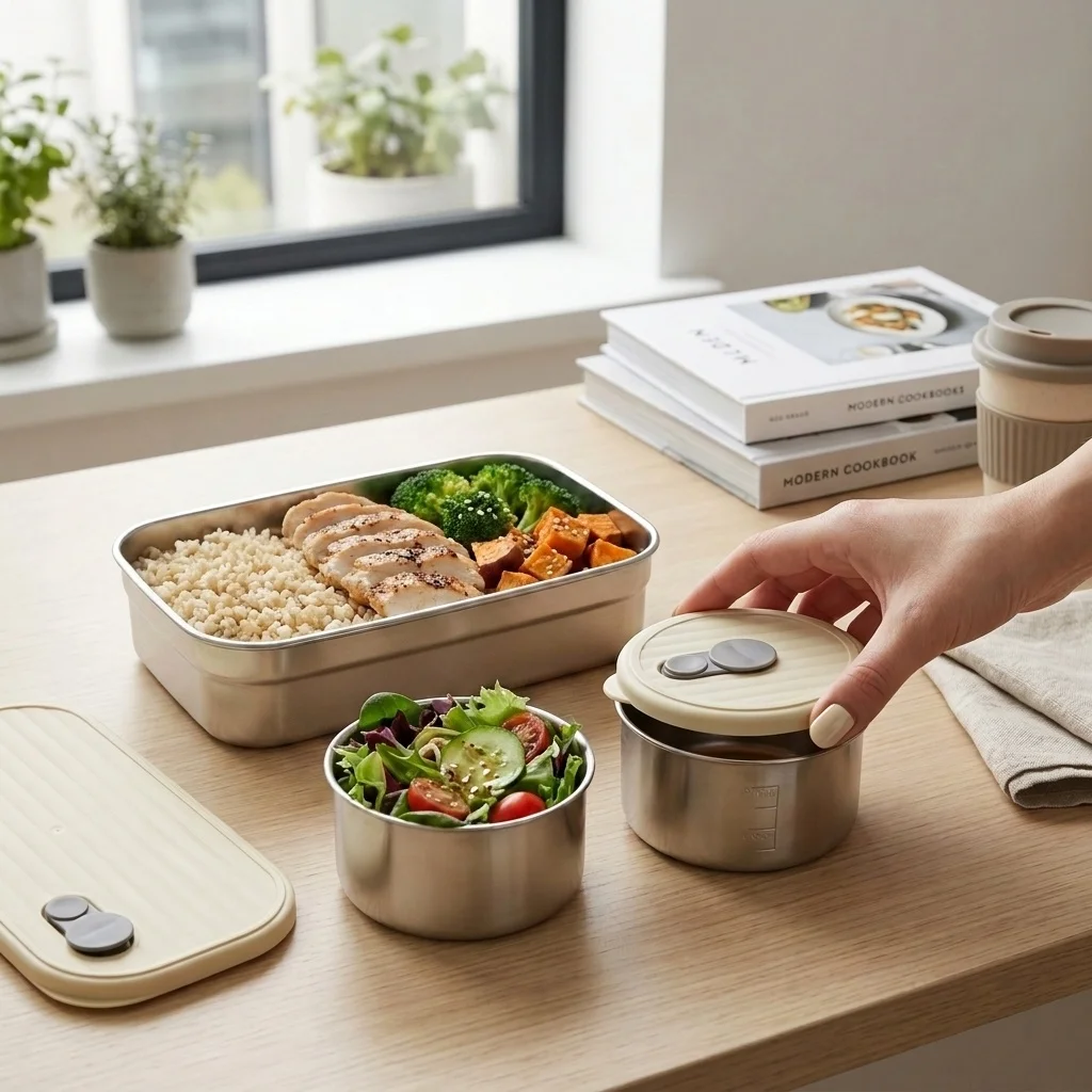 Microwave Safe 304 Stainless Steel Bento Box Set 3 Compartment Meal Prep Food Storage Containers Lunch Box for Adults Kids