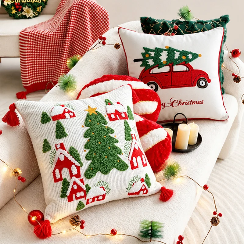30X50/45X45CM christmas Throw Pillow Cover Embroidery New Year Waist Cushion Cover Decor Home Decorative Pillowcase 2026