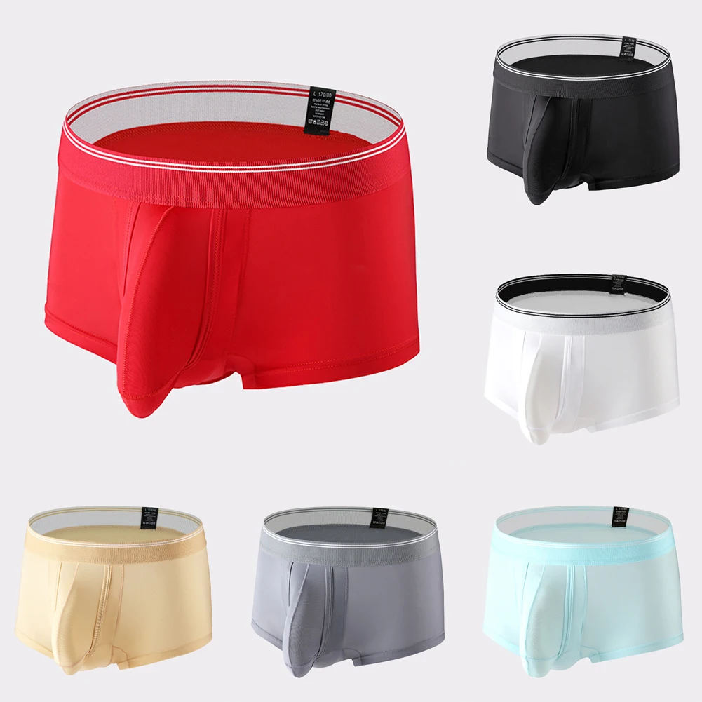 Biancheria intima da uomo sexy Ice Slik a vita media Slip boxer traspiranti Mutande solide Custodia rigonfia Mutandine elastiche