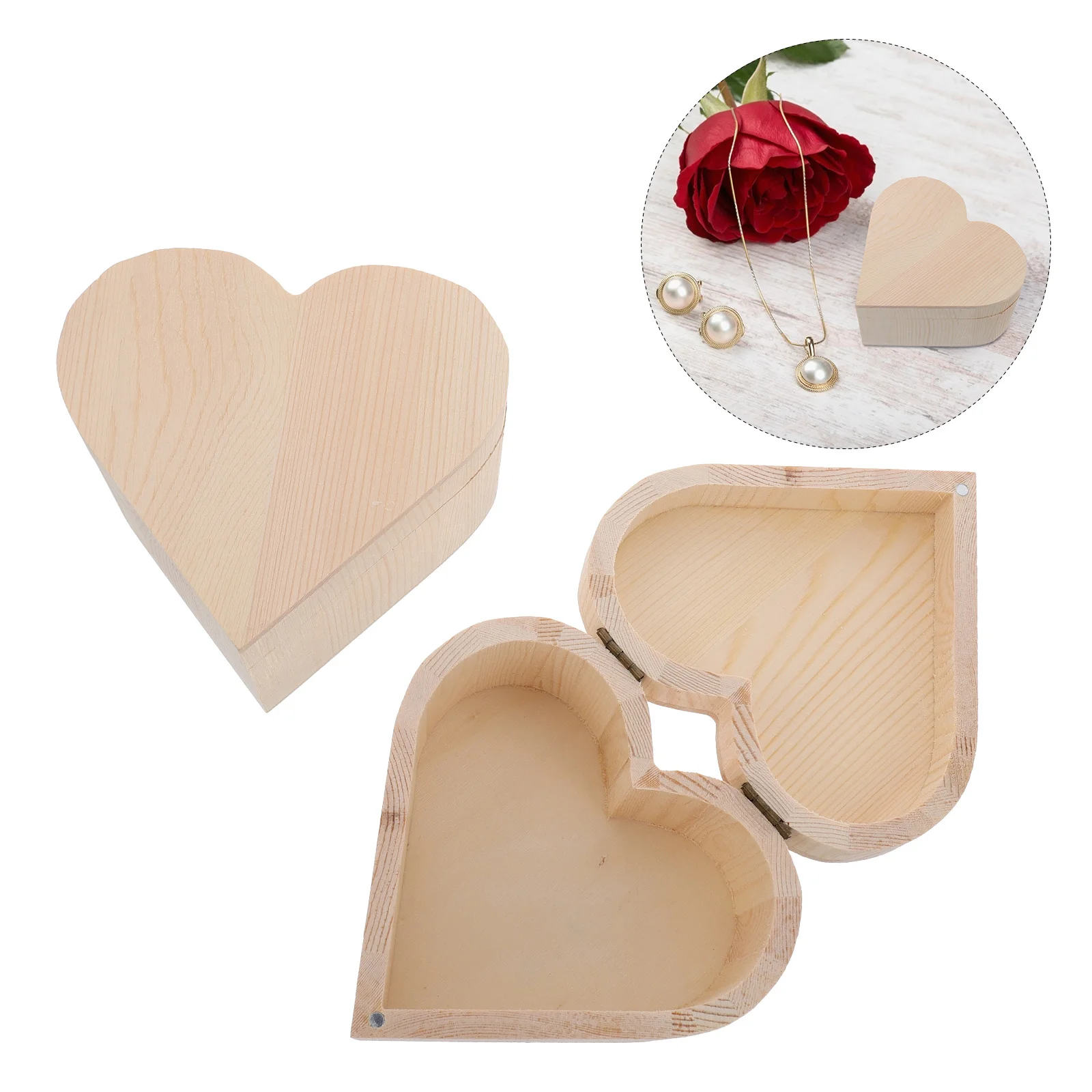 

2pcs Heart Shape Jewelry Boxes Wooden Storage Containers Latch Small Trinket Cases For Jewelry Organizers Bedroom Drawer Storage