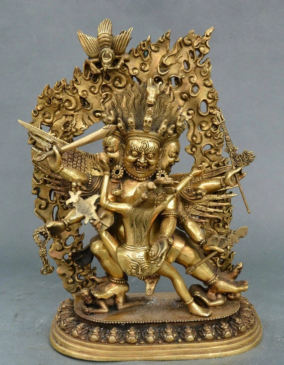 11 Old Tibet Buddhism Brass Mahakala Wrathful Deity Happy Buddha Kwan-yin Statue