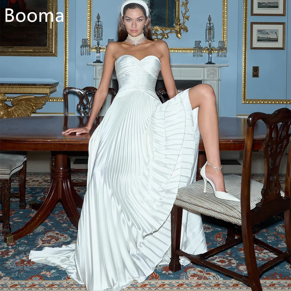 Booma a-line حمالة ساتان بسيط بدون أكمام فساتين سهرة بدون حمالات فساتين رسمية للنساء فساتين حفلات مصنوعة حسب الطلب 2025