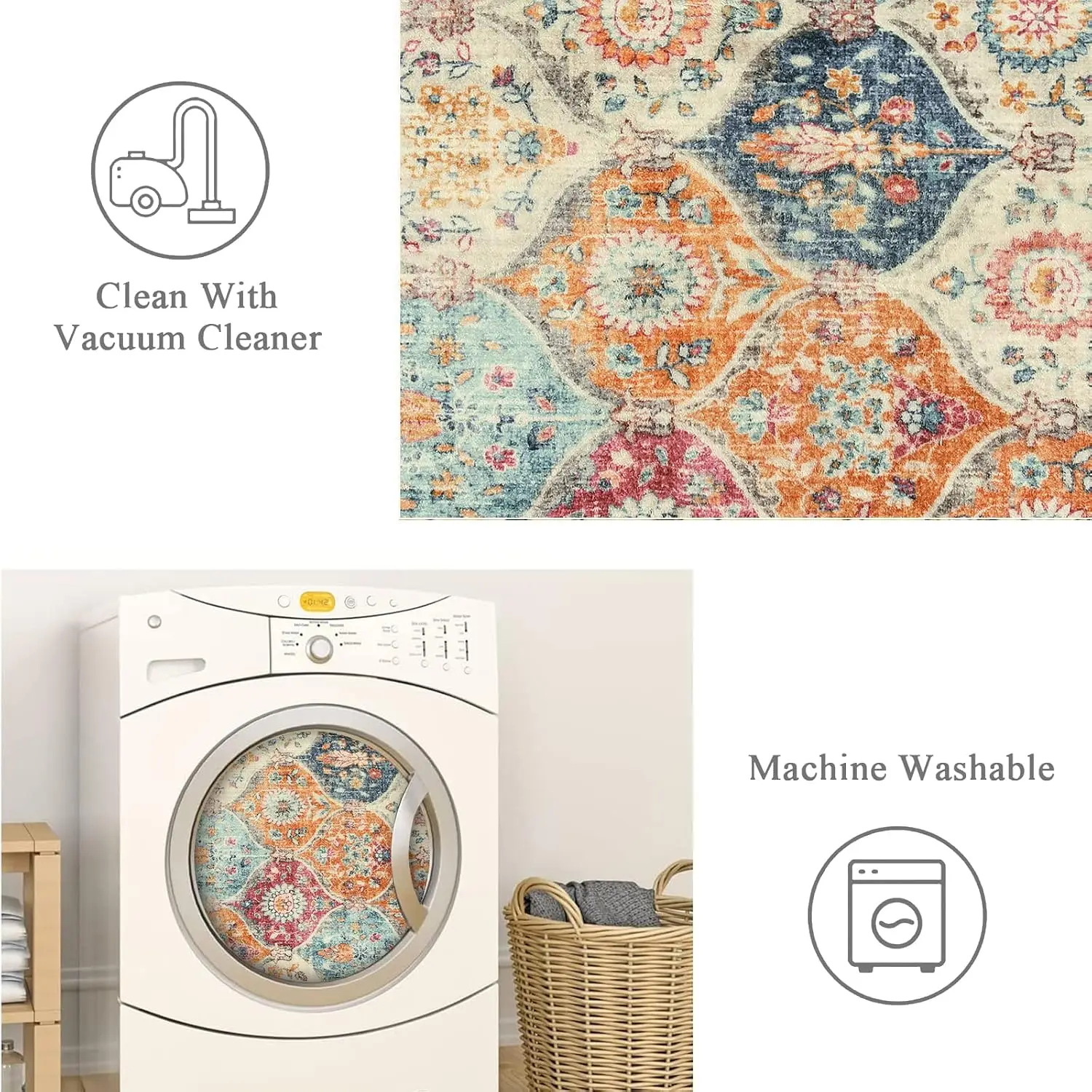 Extralarge 8x10 Moroccan Trellis Area Rug Cream Multi Washable Non Slip Carpet for Living Room Bedroom Home Decor
