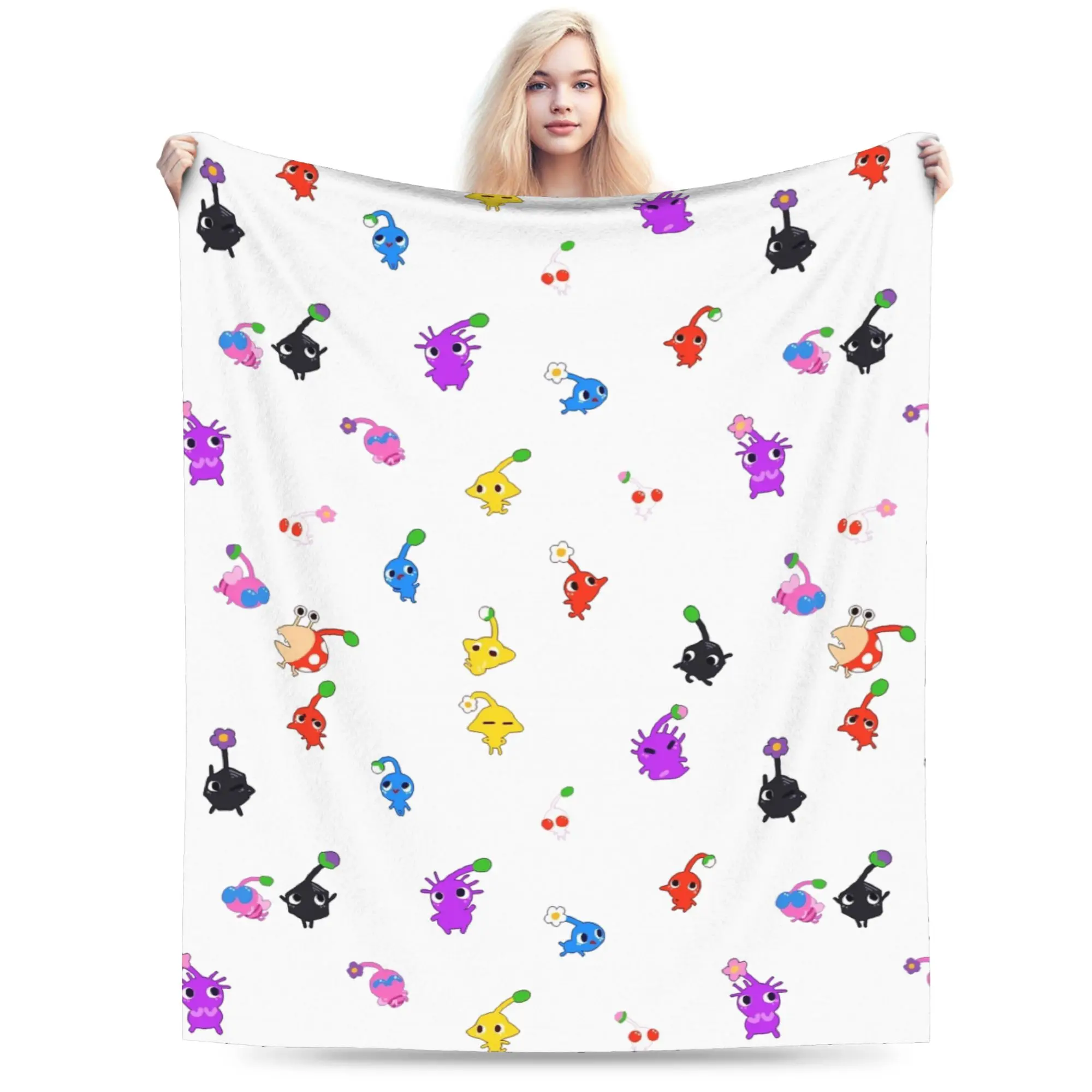 

Милое мультяшное одеяло Pikmin, флисовое всесезонное дышащее теплое одеяло для кровати, дивана, ковра