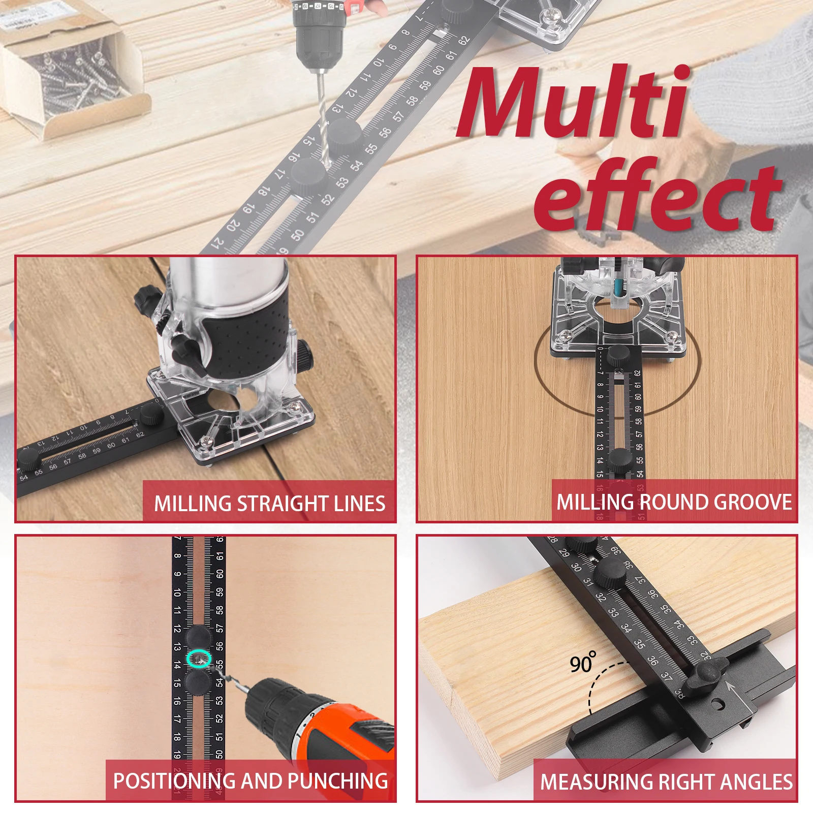 4 in 1 Router Milling Groove Bracket-Cabinet Hardware Jig Aluminum Router Circle Cutting Jig Punch-Router Milling Groove Bracket