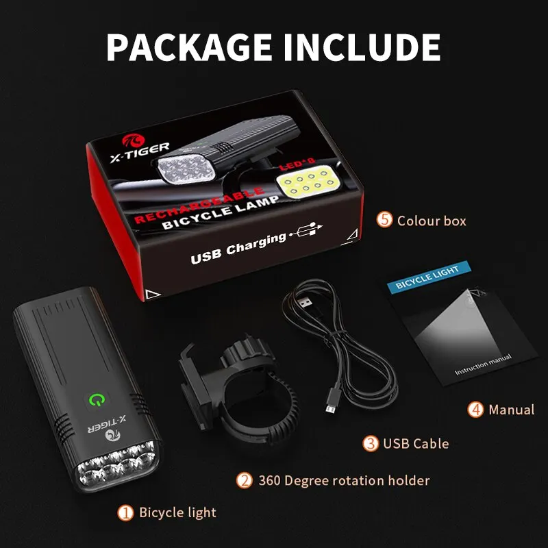 X-TIGER Bicycle Light 10000mAh Powerful Bike Light Front IPX5 Waterproof USB Charging MTB Road Cycling Lamp Bike Accessories