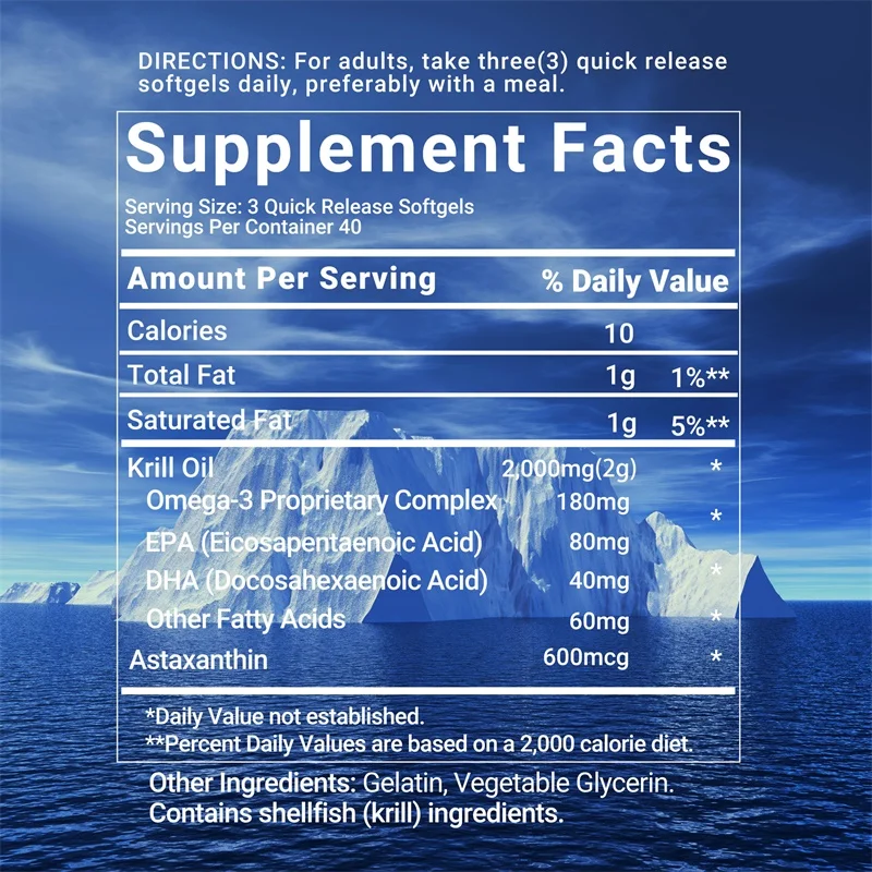 Antarctic Krill Oil Astaxanthin Capsules(EPA, DHA) Joint And Skin Health Support Immunity, Cardiovascular, Non-Gmo