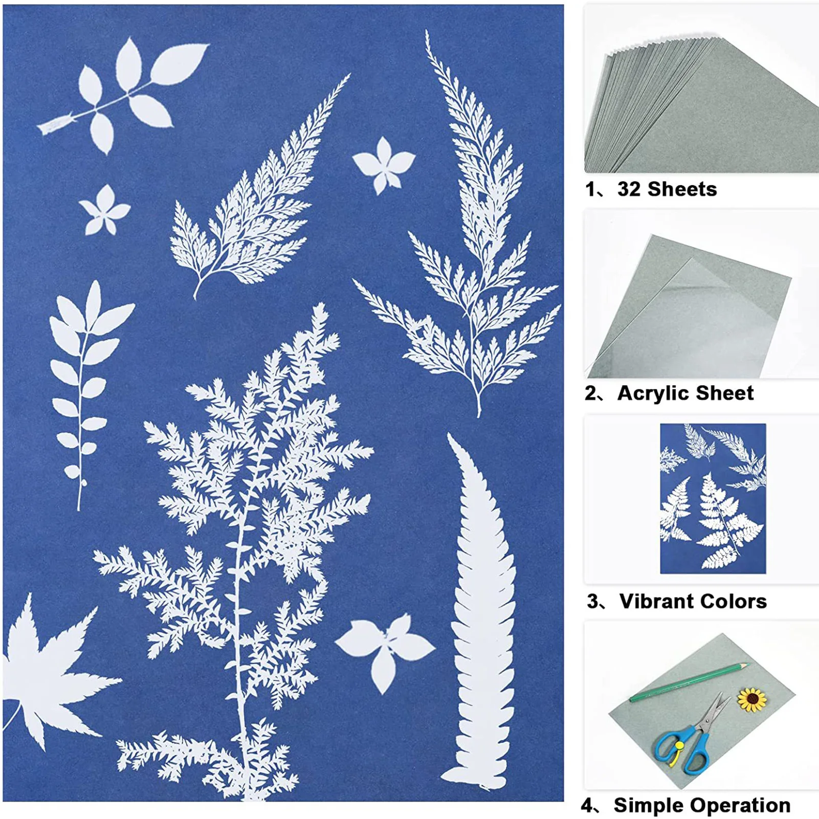 Blue A5 Sun Art Paper Kit Sunprint Kit Cyanotype Paper With Acrylic Panel Solar Drawing Paper Sensitivity Nature Printing Paper