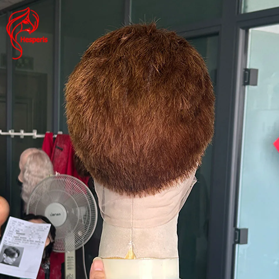 Hesperis الطبيعية براون الطنانة قطع شعر مستعار دانتيل كامل للرجال البرازيلي ريمي شعر بشري قصير قبل قطعها شعر مستعار # 4 لون الباروكات الذكور #5