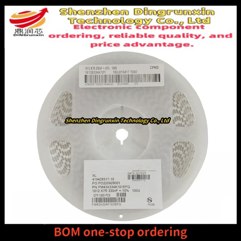 

Surface mount capacitor 1812 330NF 50V 100V 250V 10% X7R 4532 high voltage 1K/disk