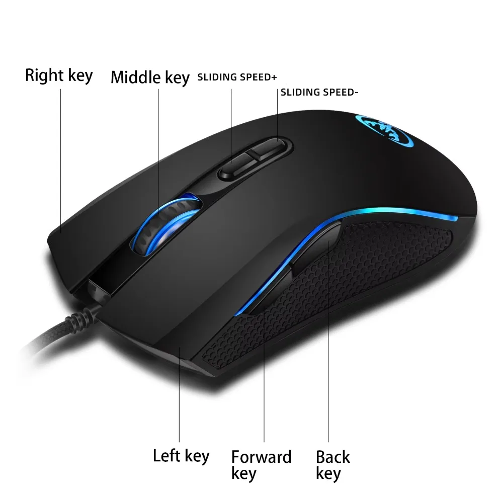 A869 Wired Gaming Mouse Optical Ergonomic RGB 7 Color Light 7 Buttons 4 Adjustable DPI up to 3200DPI for Gaming and Office Use