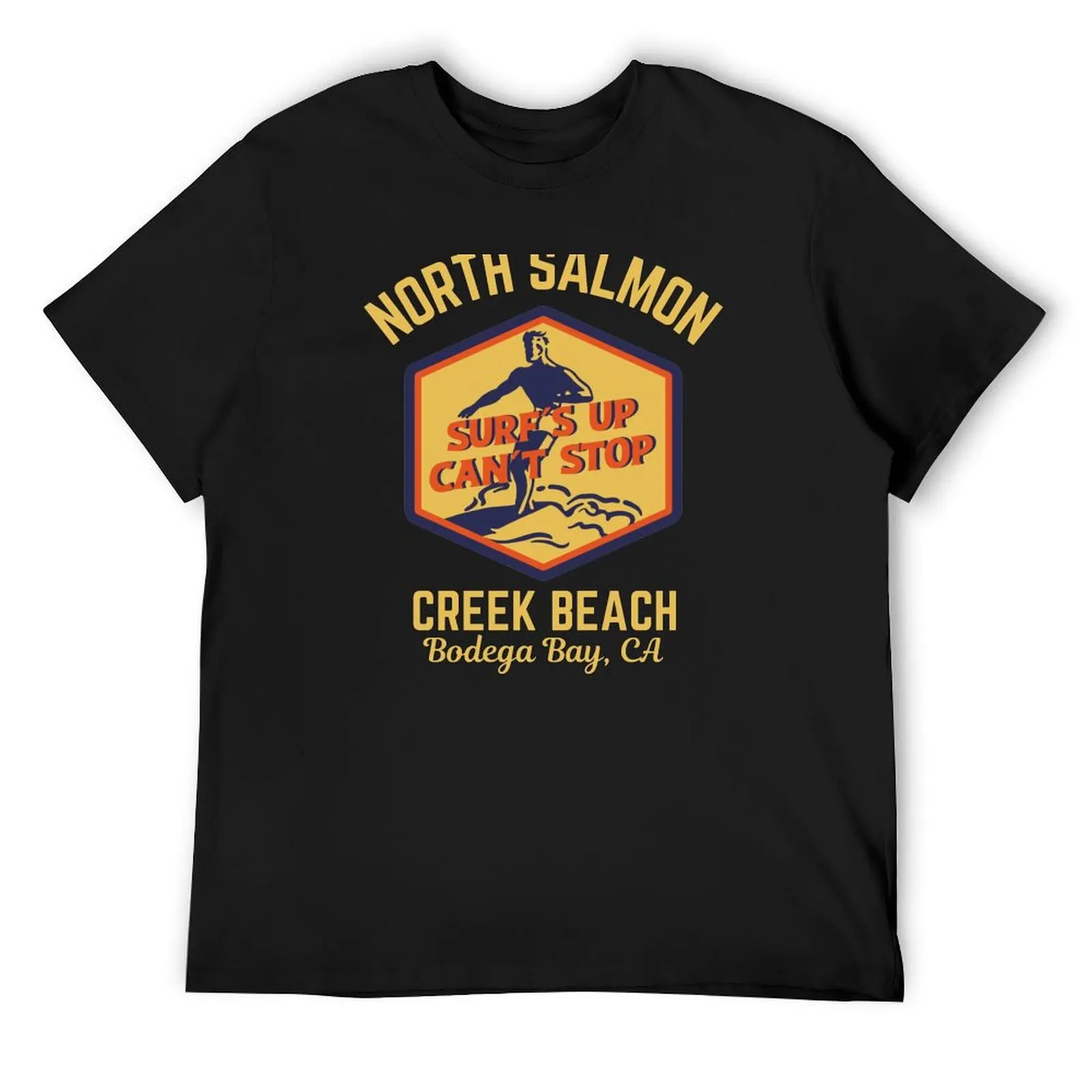 

Retro North Salmon Creek Beach, Bodega Bay, California, Gold Text- Retro Beach / Retro Surf T-Shirt