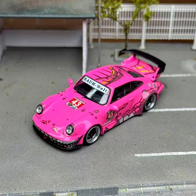 Flame 1/64 RWB 993 964 Różowo-Zielony Dinozaur Metalowy Model Auta Zabawka Prezent