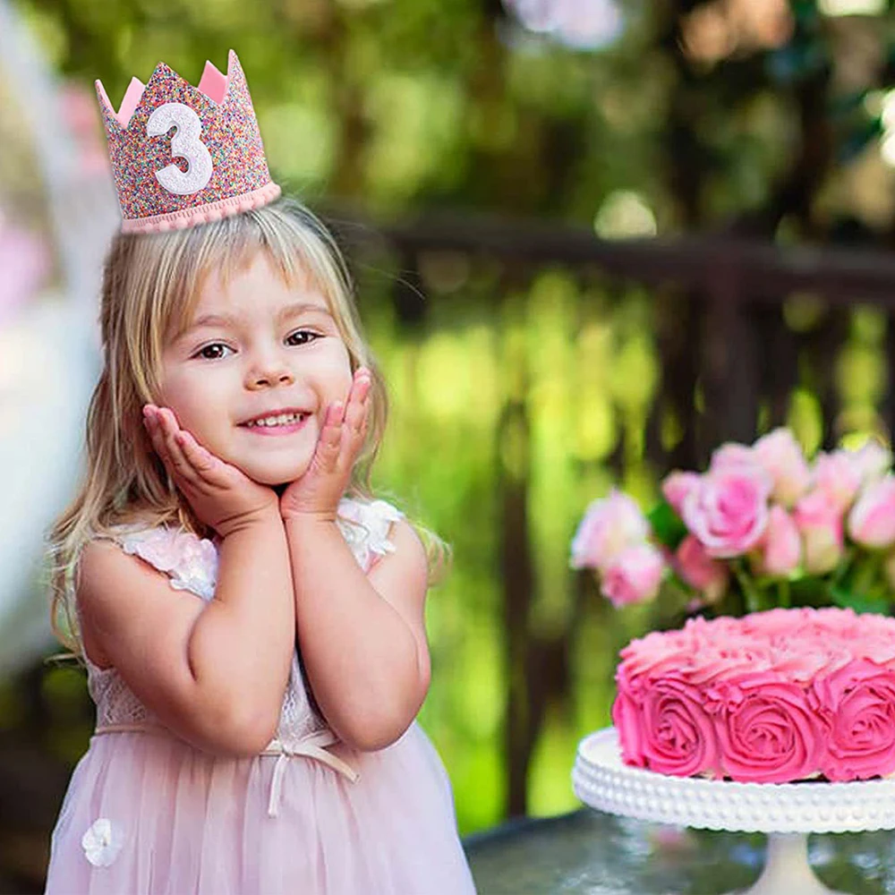 Pink Princess Crown Baby Birthday Party Hat Half Year Old 1st 2nd 3rd Birthday Headband Baby Shower Children Party Decorations