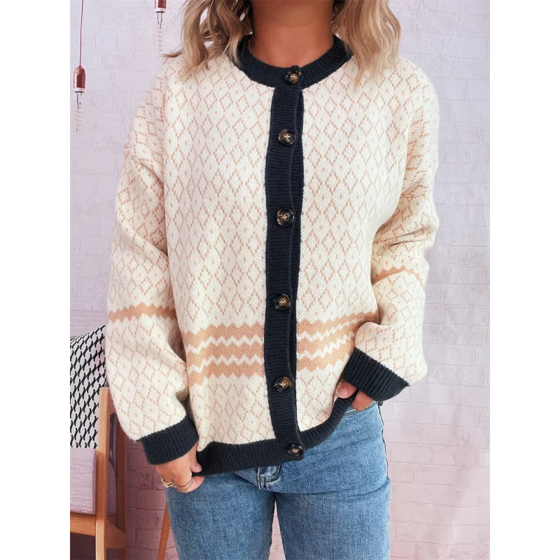 الخريف الشتاء خمر كتلة اللون جولة الرقبة طويلة الأكمام محبوك سترة سترة عارضة المرأة