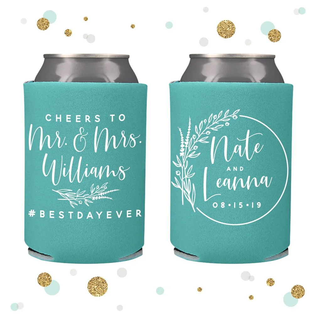 

Wedding Can Cooler #140R - Cheers to The Mr and Mrs - Custom - Wedding Favors, Beverage Insulators, Beer Huggers, Wedding Favor,