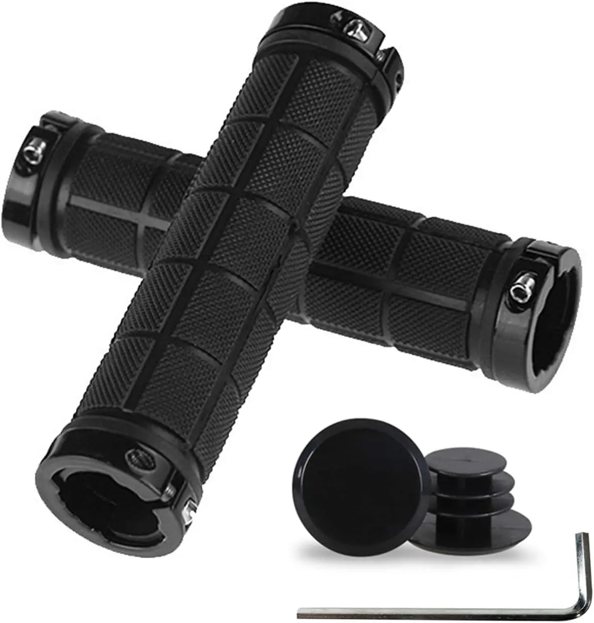 Bike Handlebar Grips Rubber Comfortable for MTB/BMX with Plastic End Caps