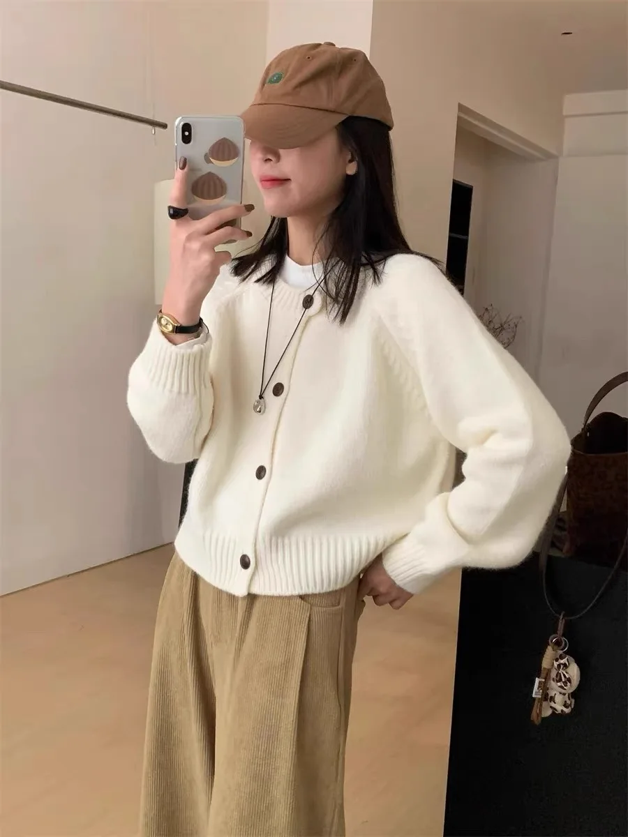 

M-XL женский новый кардиган с длинными рукавами, свитер из 100% шерсти, компьютерный вязаный модный короткий жакет, женский шерстяной свитер с круглым вырезом