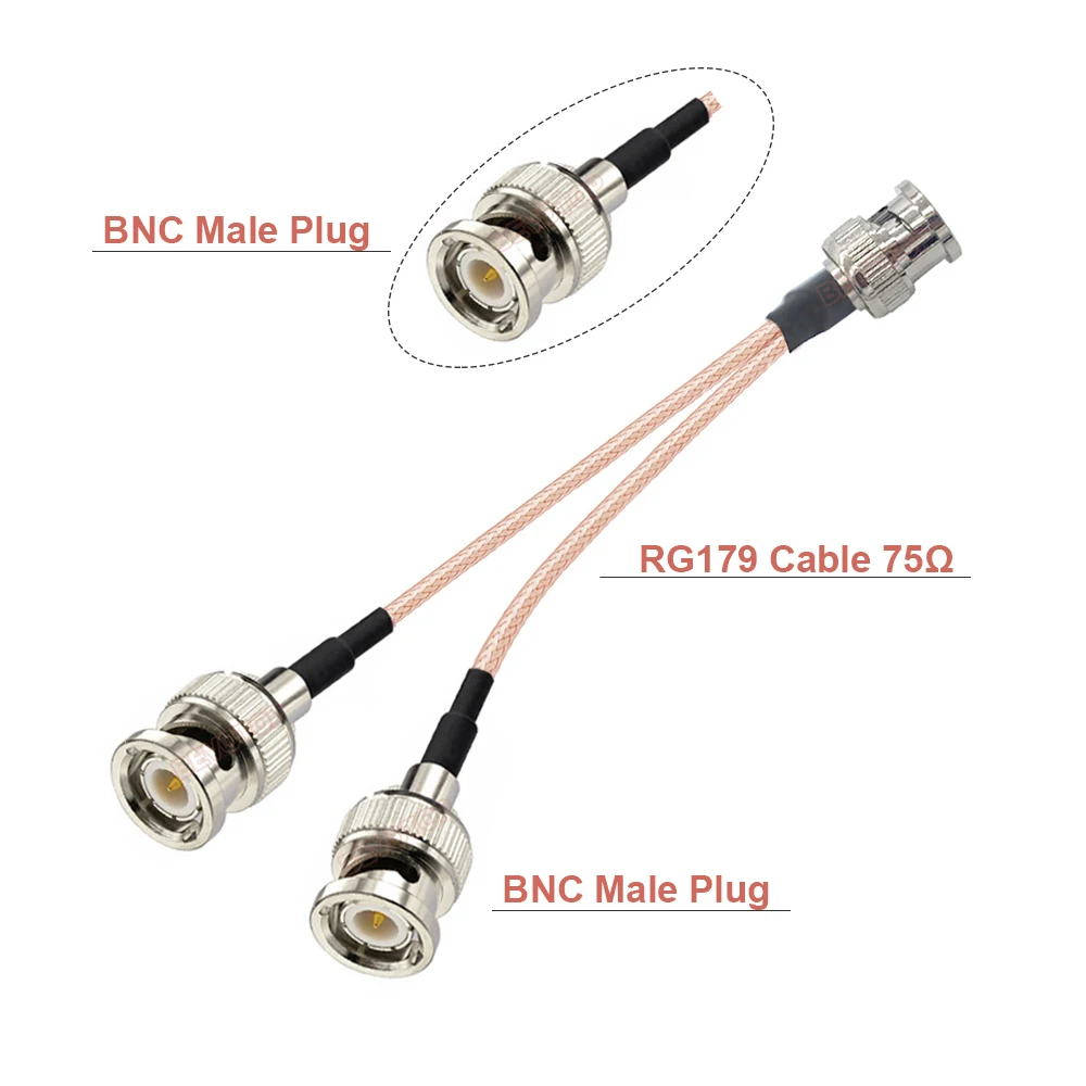 BEVOTOP V Type BNC Splitter Cable 1 BNC Male to 2 BNC Male Plug  75 ohm RG179 Cable BNC Adapter RF Coaxial Jumper Pigtail