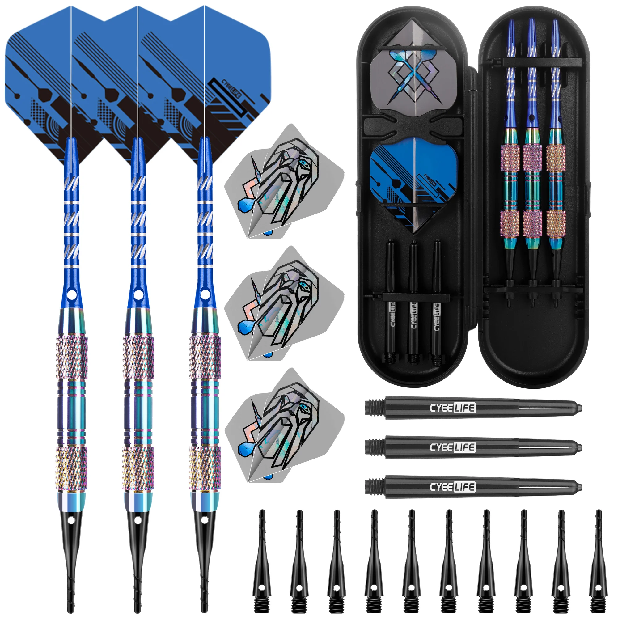 

CyeeLife 18g high-end Soft Tip Darts Sets Standard PET Flight, Aluminum Darts Shafts Plastic Tip with Storage Box for Beginners