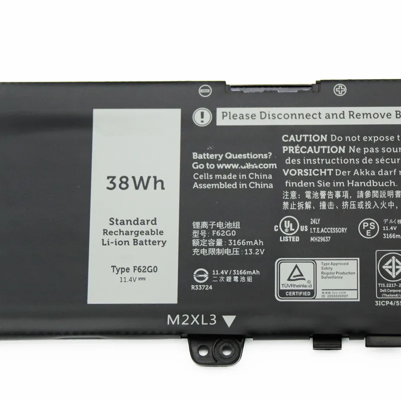 Original Batterie Für 11,4 V 38WH F62G0 Laptop Batterie Für 13 5370 7370 7373 7380 7386 5370 RPJC3 39DY5