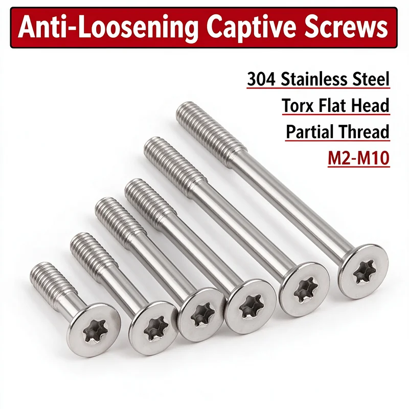 Anti-Loosening Anti-Drop Captive Screws 304 Stainless Steel Torx Flat Head Partial Thread Fasteners Sizes M2 to M10