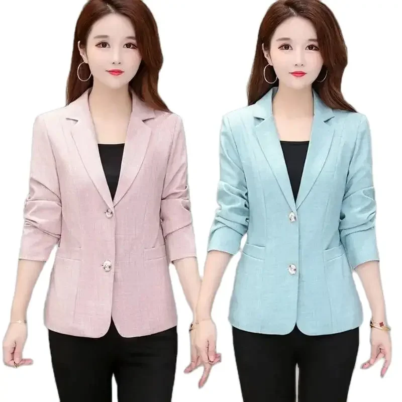 Pop Pop 2025 New Mothers Blazer With Lining Autumn Spring Thin Coat Korean Fashion Ladies Temperament Suit Jacket Women Top Pink