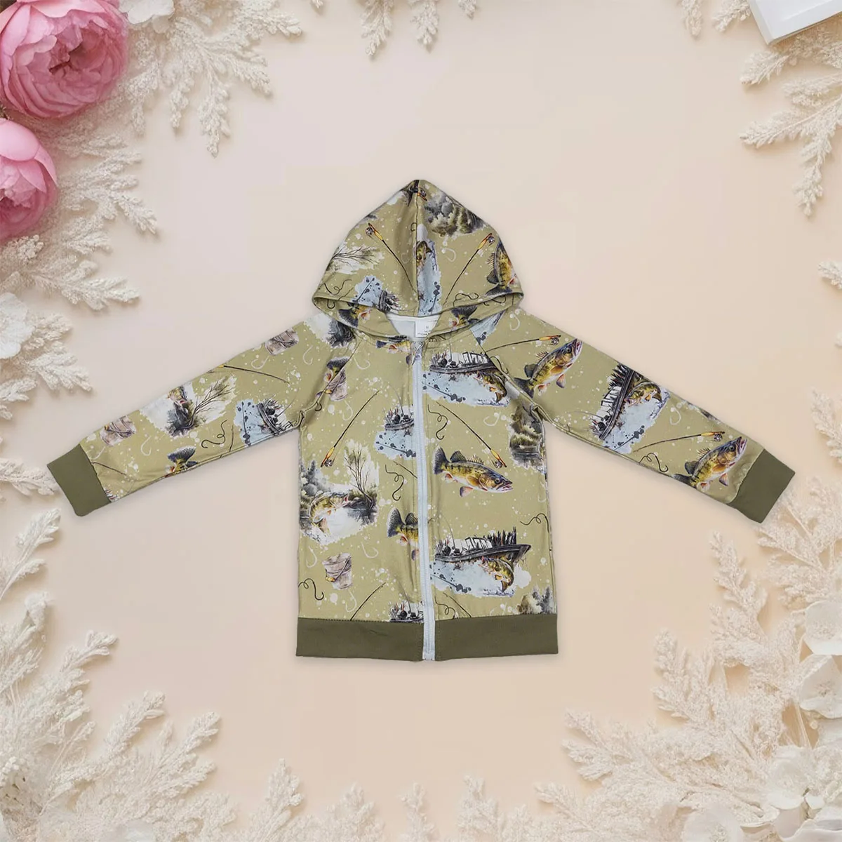 Kids Baby Boys Green Long Sleeve Fishing Hunting Zipper Hoodie Jackets Clothes Infant Toddler Pocket Children Clothing Wholesale