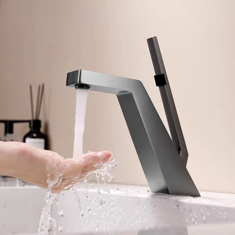Solid Brass Basin Faucet, Hot/Cold, White Undermount Sink, Wash Basin, Bathroom Faucet, Gunmetal Gray, Single Hole