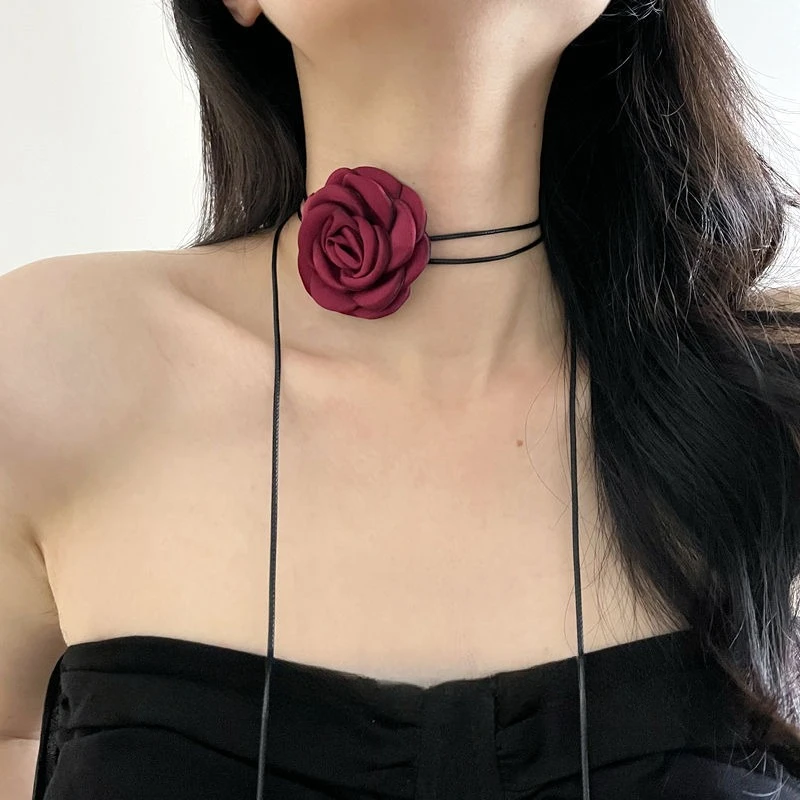 

Готическое ожерелье-чокер с большим цветком розы для женщин, корейская мода, регулируемое, романтичное, в стиле Y2K, аксессуар