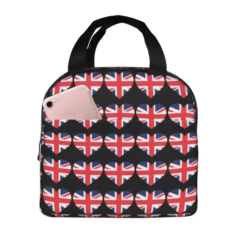 Custom Love The Union Jack Lunch Box for Women Union Flag Cooler Thermal Food Insulated Lunch Bag School Picnic Tote Bags