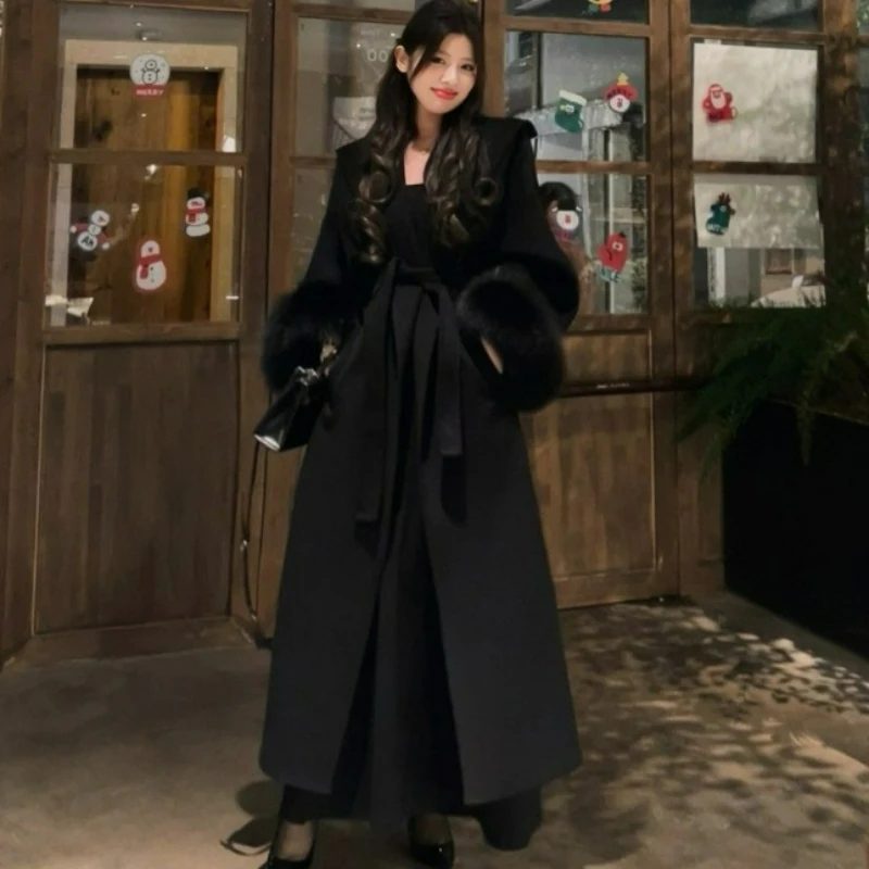 معطف صوفي جديد على الطراز الكوري لخريف/شتاء 2026 سترة صوفية طويلة عصرية بأكمام منفوشة للأشخاص القصيرين #4