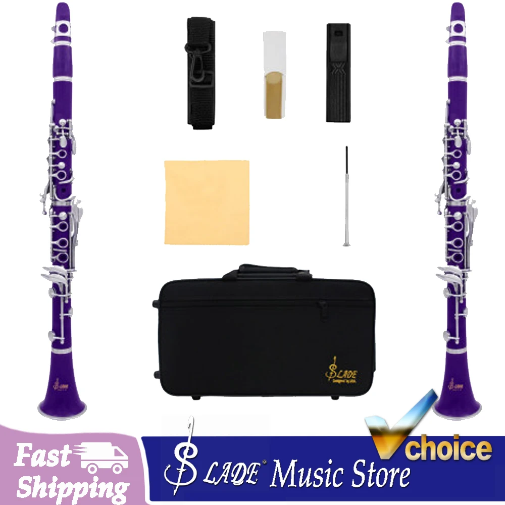 SLADE Bb Flat Clarinet 17 Keys Bakelite Clarinet with Hard Case Reeds Complete Kit for Beginner Student Band Performance Exam