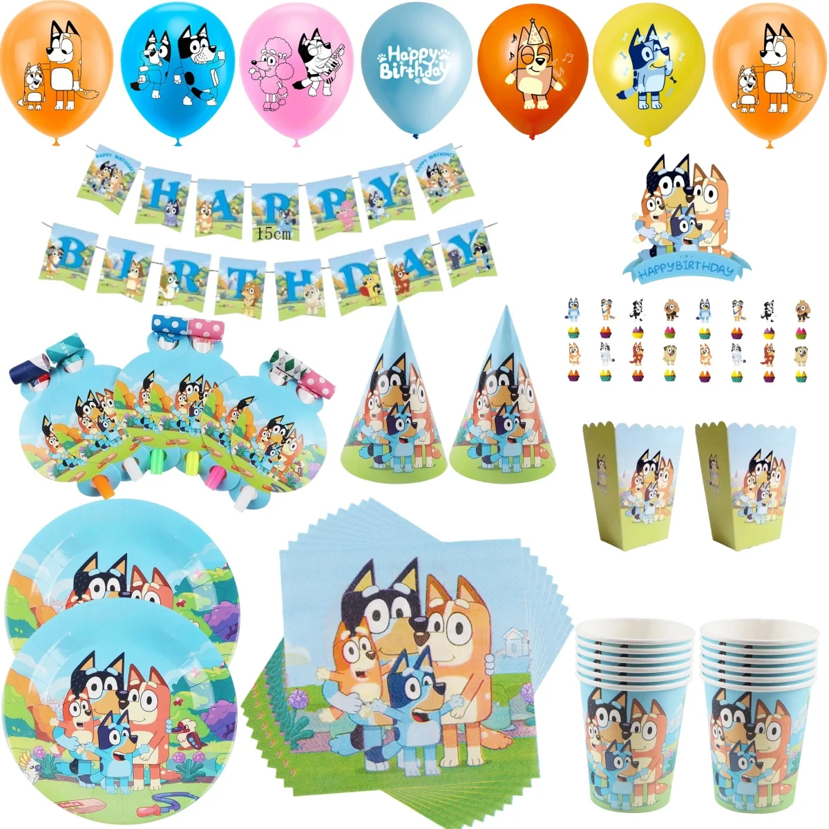 

Bluey Family Theme Bingo Birthday Holiday Party Cartoon Bluey Balloon Disposable Tableware Set Birthday Hat Mask Gift Party